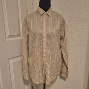 Everlane Tan and White Striped Shirt